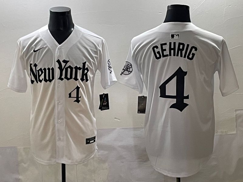 Men 2025 New York Yankees #4 Gehrig White Five generations Joint Name Nike MLB Jersey style 7